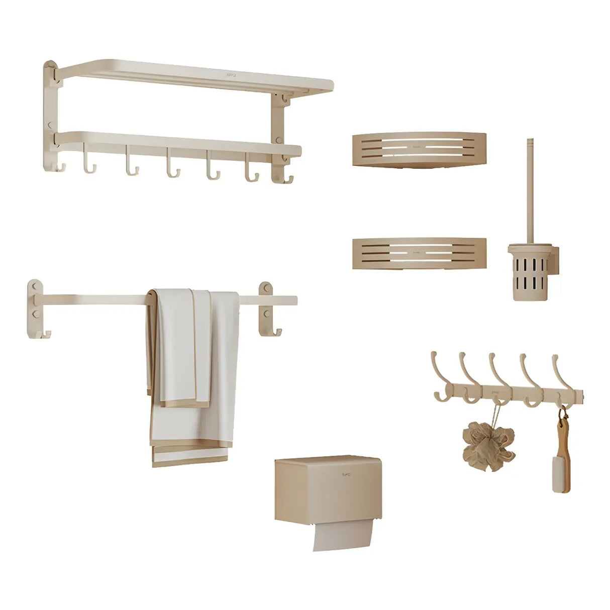 White Metal Rust Resistant Storage Bathroom Hardware Set Image - 9