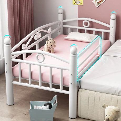 White Metal Tall Clearance Kids Bed with Guardrail Image - 1