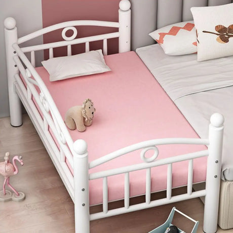 White Metal Tall Clearance Kids Bed with Guardrail Image - 2