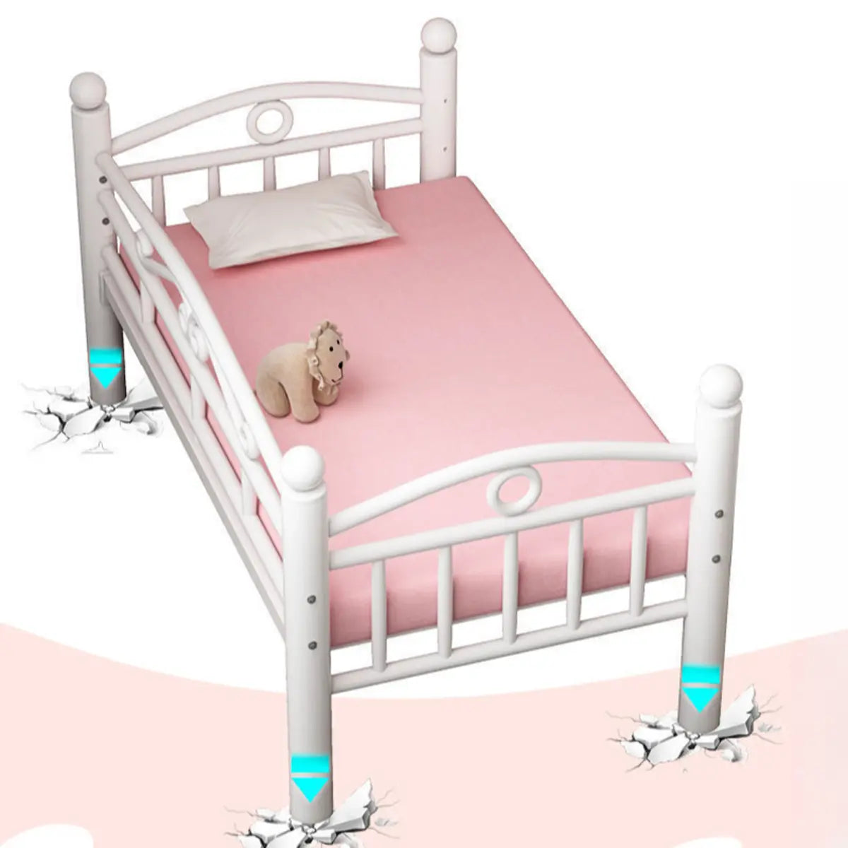 White Metal Tall Clearance Kids Bed with Guardrail Image - 4