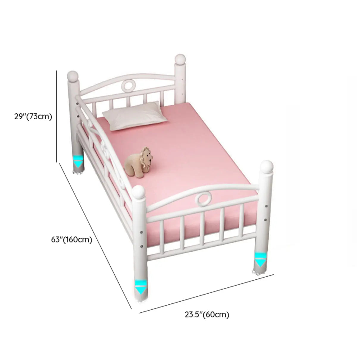 White Metal Tall Clearance Kids Bed with Guardrail 