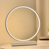 White Minimalism Circular LED Metal Frame Table Lamp Image - 13