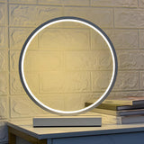 White Minimalism Circular LED Metal Frame Table Lamp Image - 14