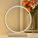 White Minimalism Circular LED Metal Frame Table Lamp Image - 16