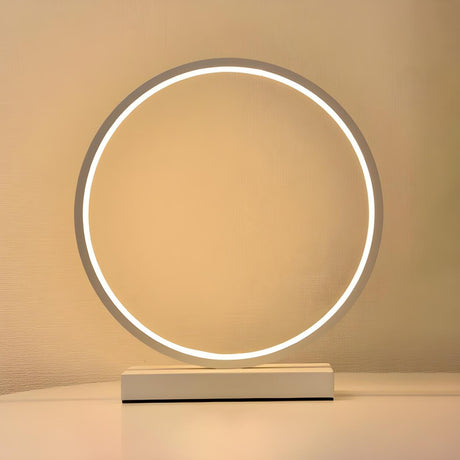 White Minimalism Circular LED Metal Frame Table Lamp Image - 2