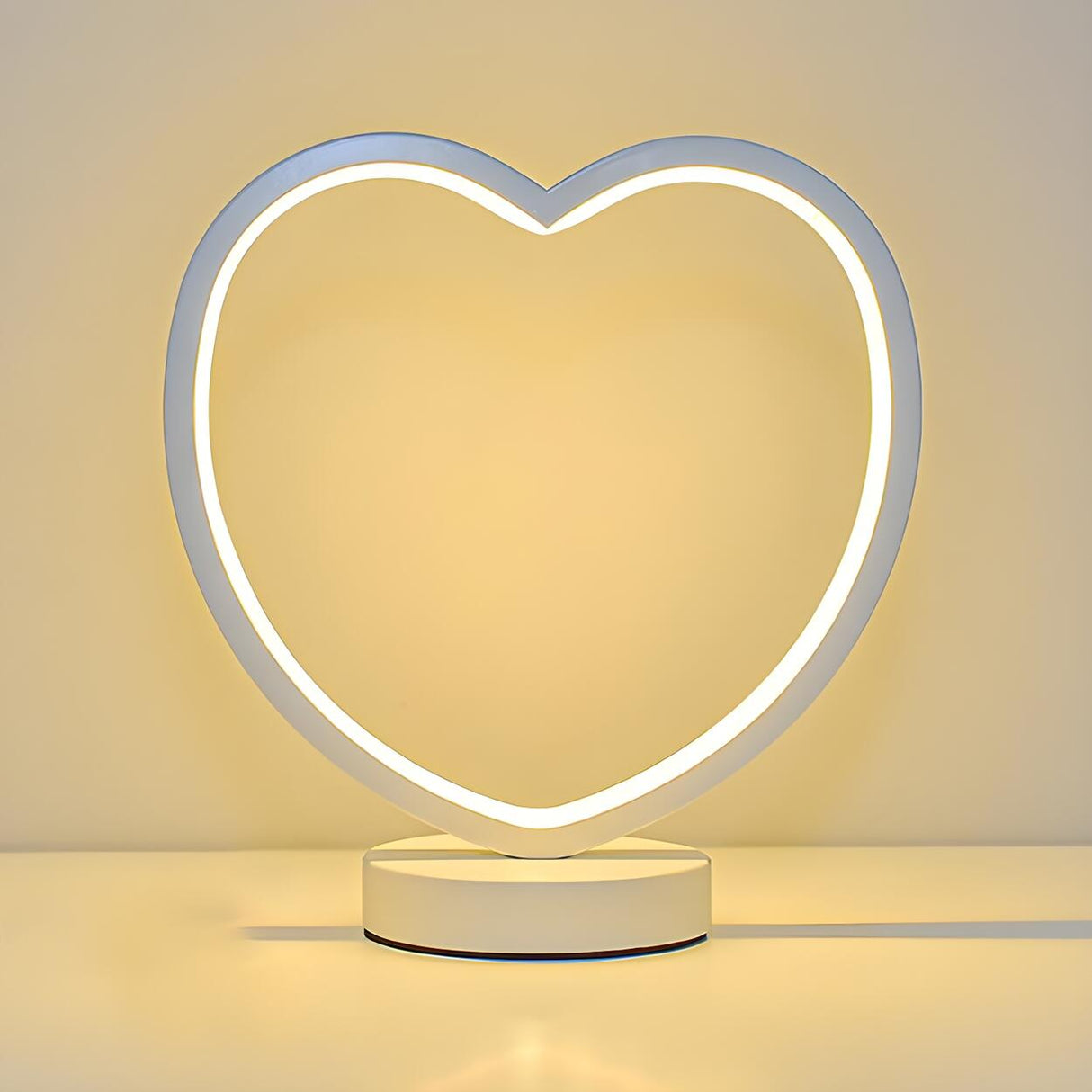 White Minimalism Circular LED Metal Frame Table Lamp Image - 3