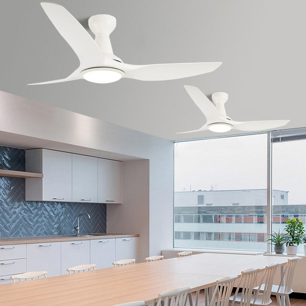 White Minimalist Ceiling Fan with LED Light Fixture Image - 6