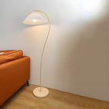 White Minimalist Curved Floor Lamp with Pleated Shade Image - 4