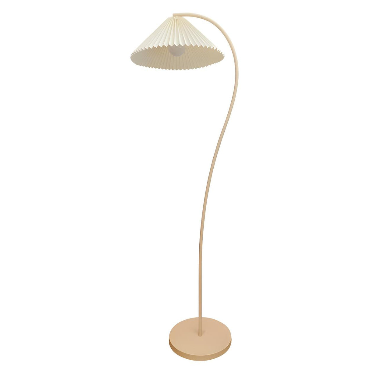 White Minimalist Curved Floor Lamp with Pleated Shade Image - 5