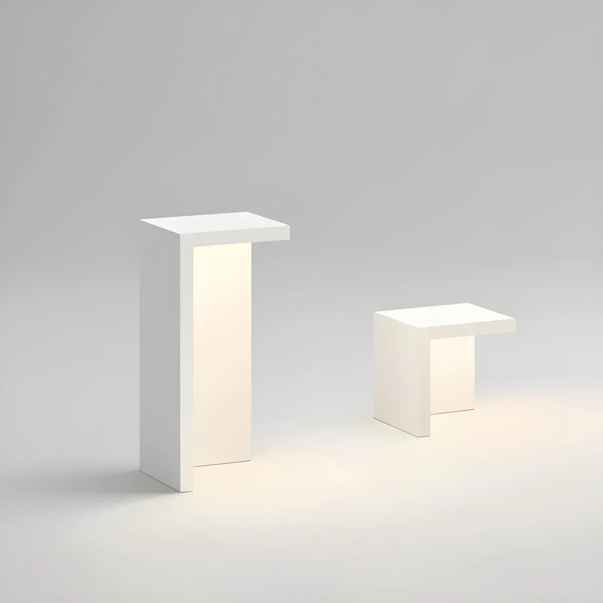 White Minimalist L-Shaped Outdoor Floor Table Lamp Image - 1