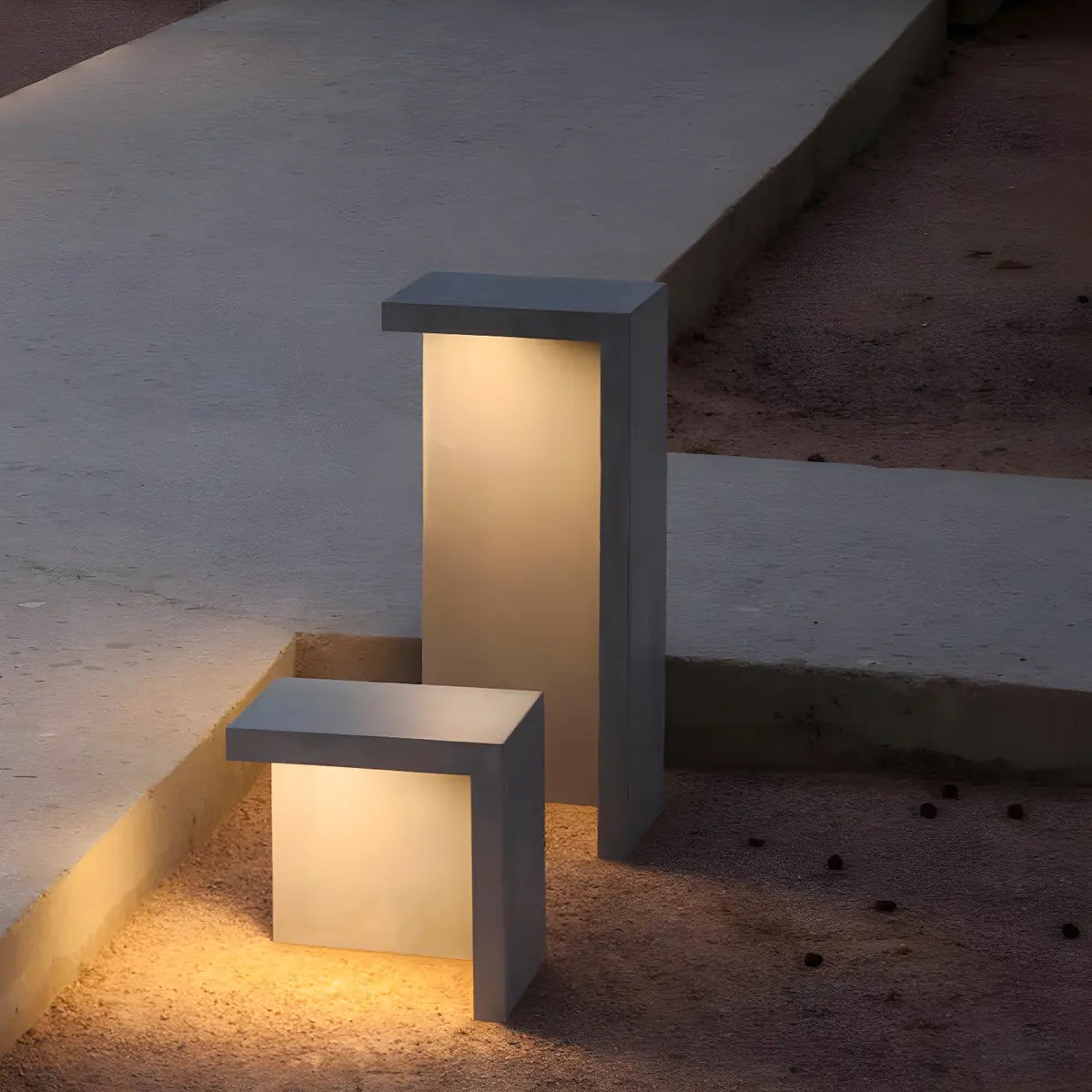 White Minimalist L-Shaped Outdoor Floor Table Lamp Image - 12