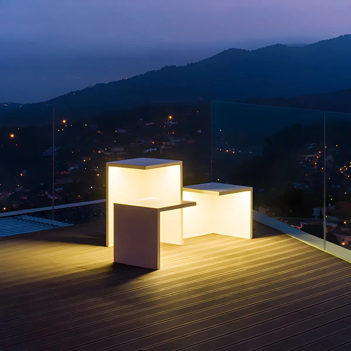 White Minimalist L-Shaped Outdoor Floor Table Lamp Image - 8