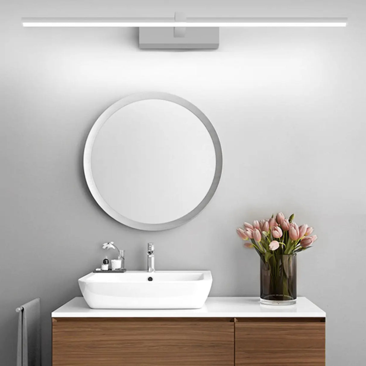 White Minimalist Rectangular LED Vanity Light Fixture Image - 1