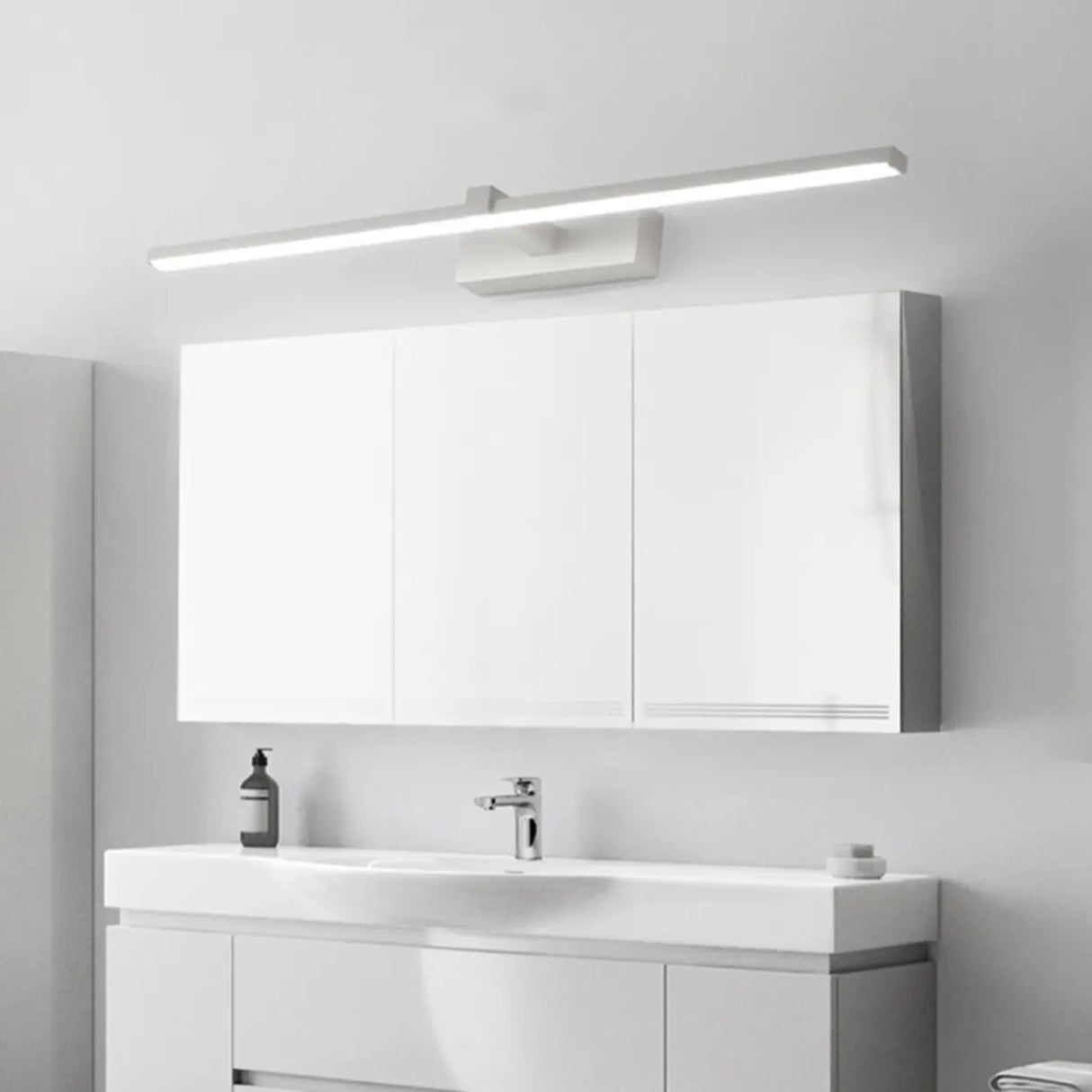 White Minimalist Rectangular LED Vanity Light Fixture Image - 4