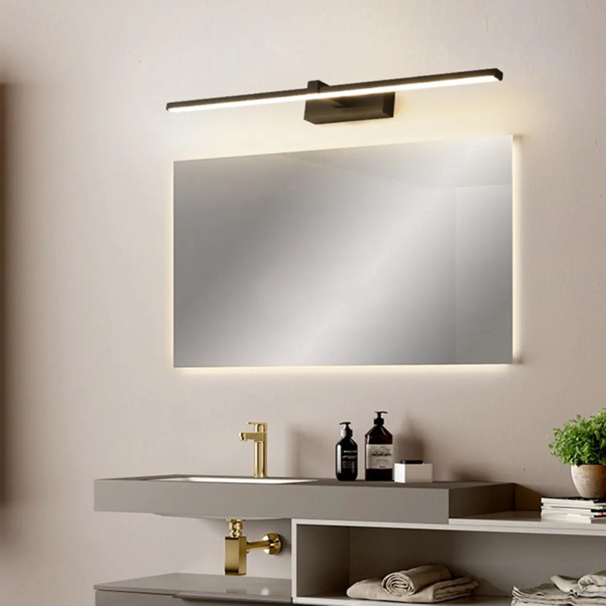 White Minimalist Rectangular LED Vanity Light Fixture Image - 8