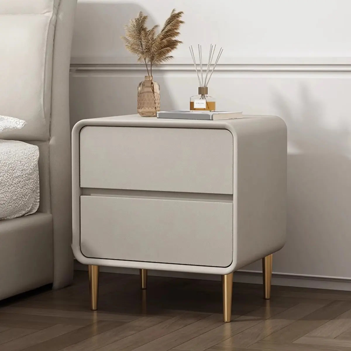 White Minimalist Square Wood Drawer Storage Nightstand Image - 13