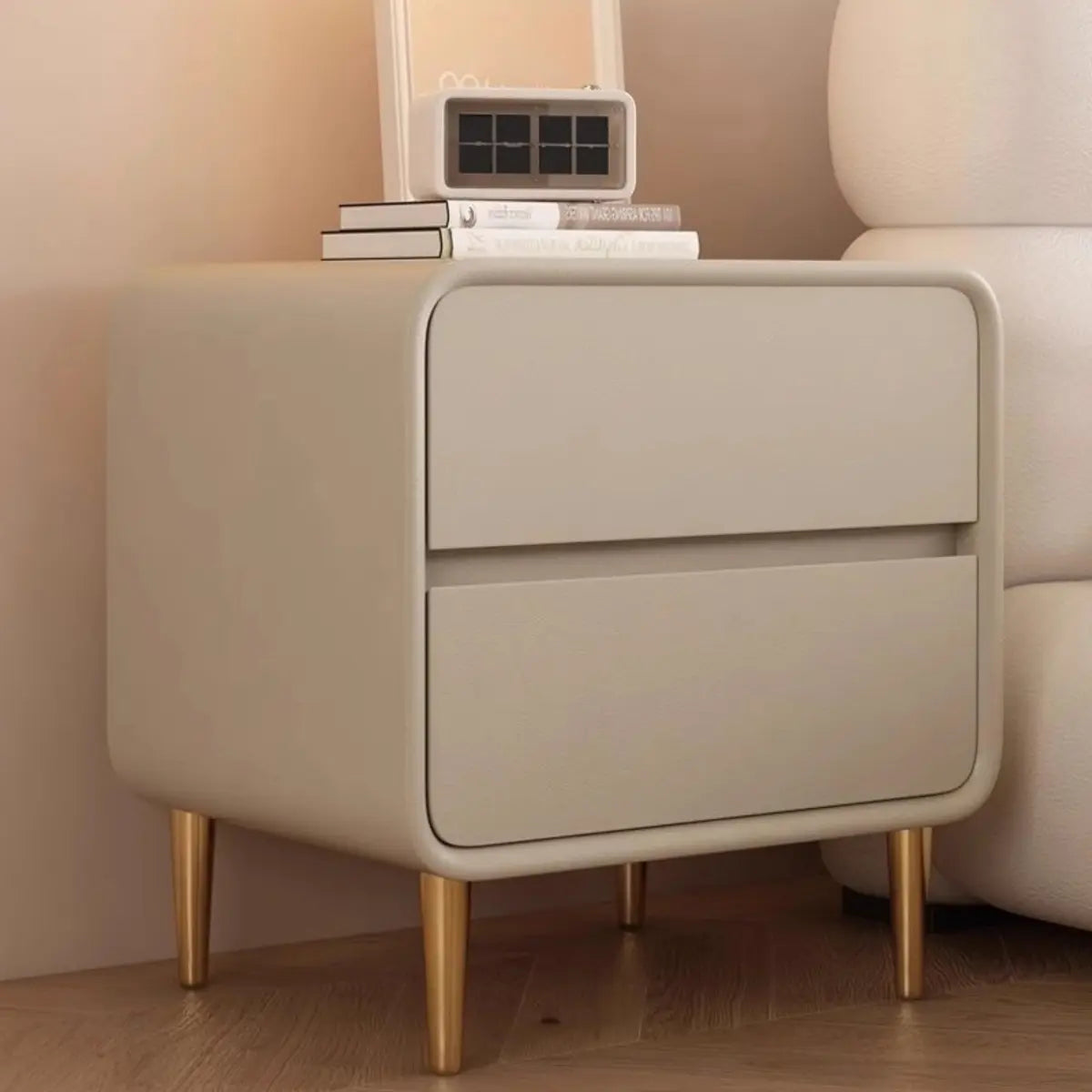 White Minimalist Square Wood Drawer Storage Nightstand Image - 5