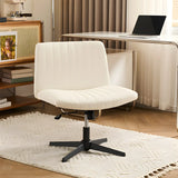 White Modern Armless Swivel Leather Office Chair Image - 10