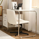 White Modern Armless Swivel Leather Office Chair Image - 2