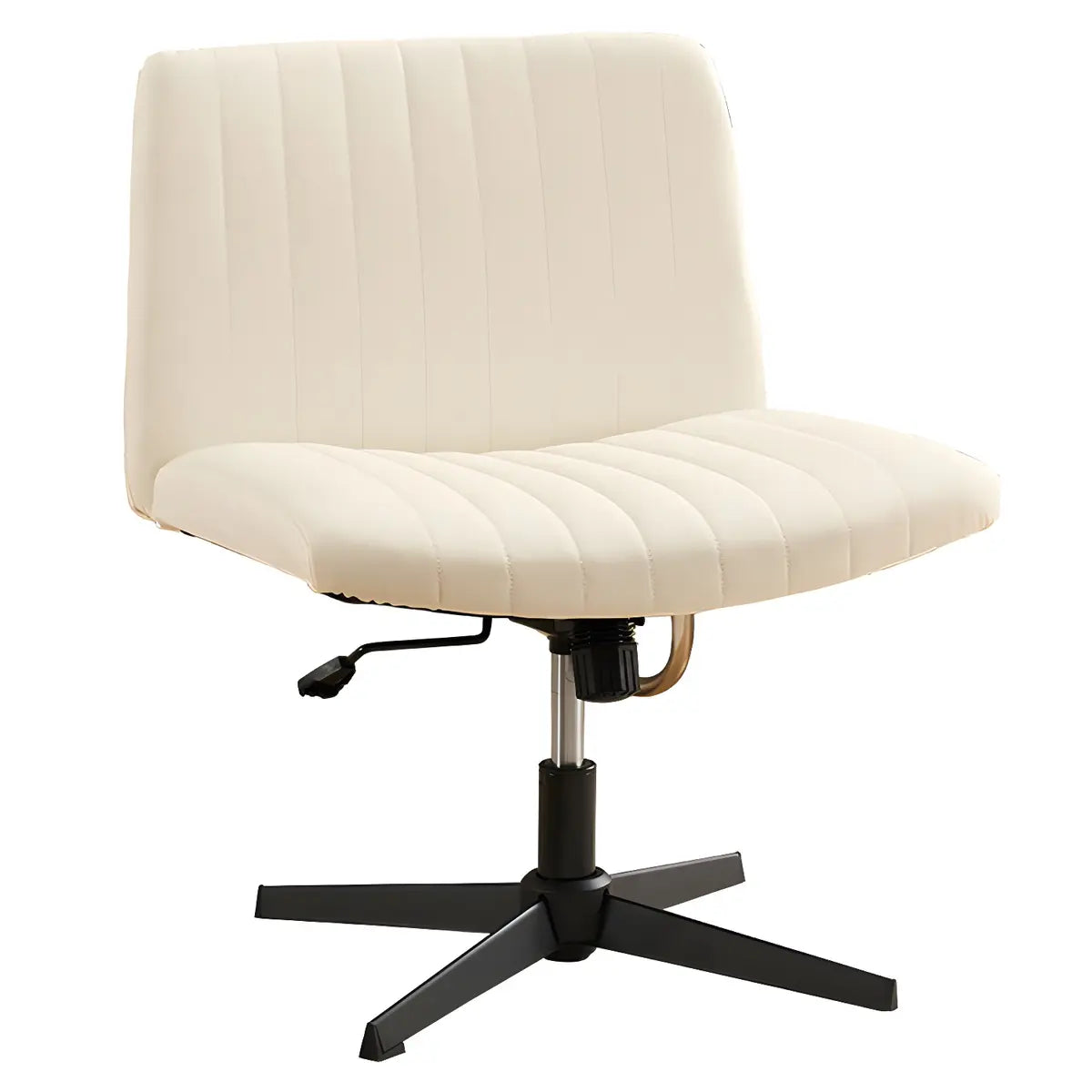 White Modern Armless Swivel Leather Office Chair Image - 5