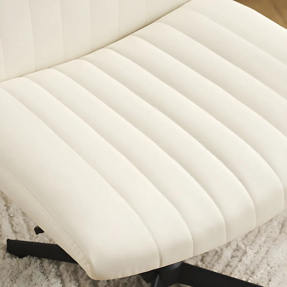 White Modern Armless Swivel Leather Office Chair Image - 9