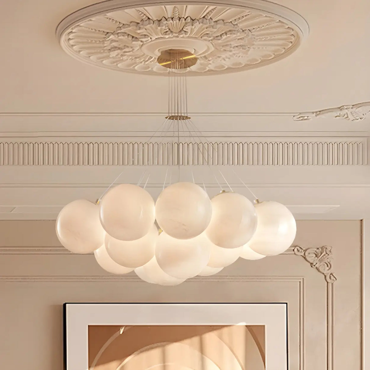 White Modern Chandeliers Cluster Globe Glass Living Room Image - 4