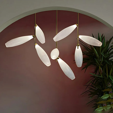 White Modern Chandeliers Leaf Glass Cylinder Pendant Light Image - 1