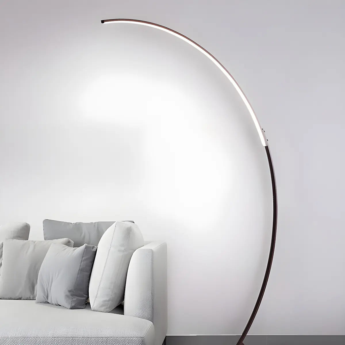 White Modern Curved Metal and Acrylic LED Floor Lamp Image - 15