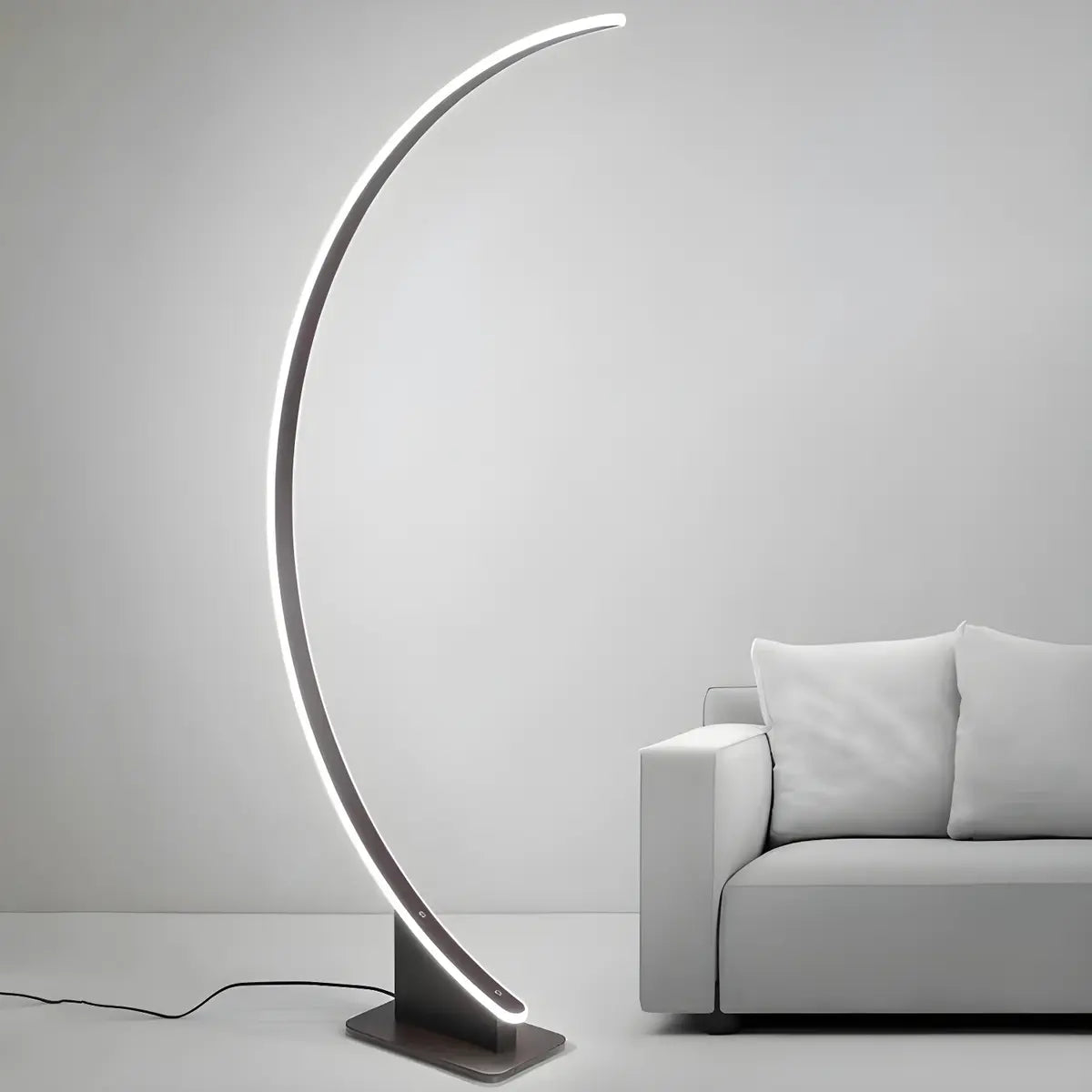 White Modern Curved Metal and Acrylic LED Floor Lamp Image - 16