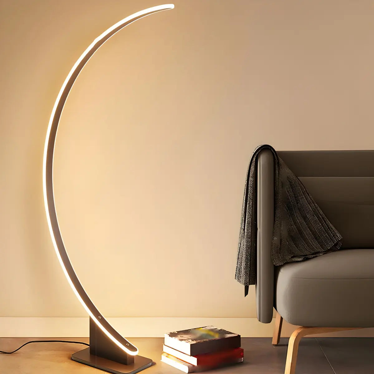 White Modern Curved Metal and Acrylic LED Floor Lamp Image - 17