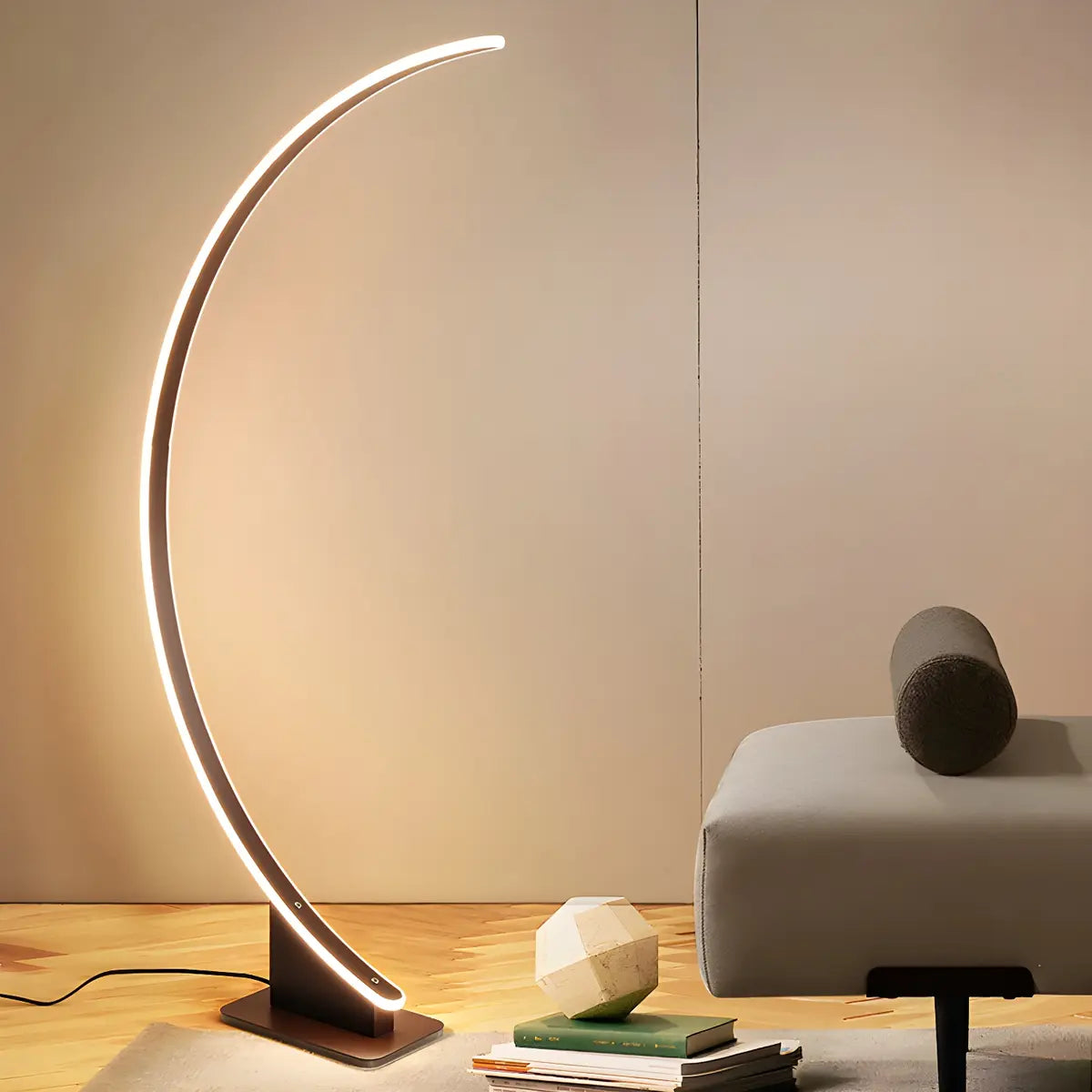 White Modern Curved Metal and Acrylic LED Floor Lamp Image - 18