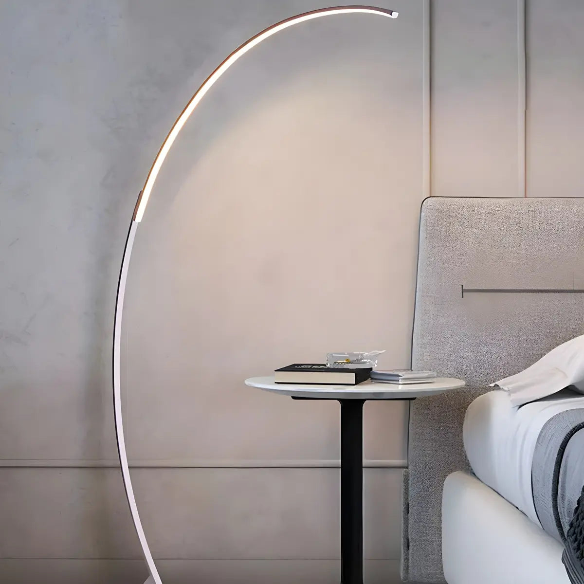 White Modern Curved Metal and Acrylic LED Floor Lamp Image - 19