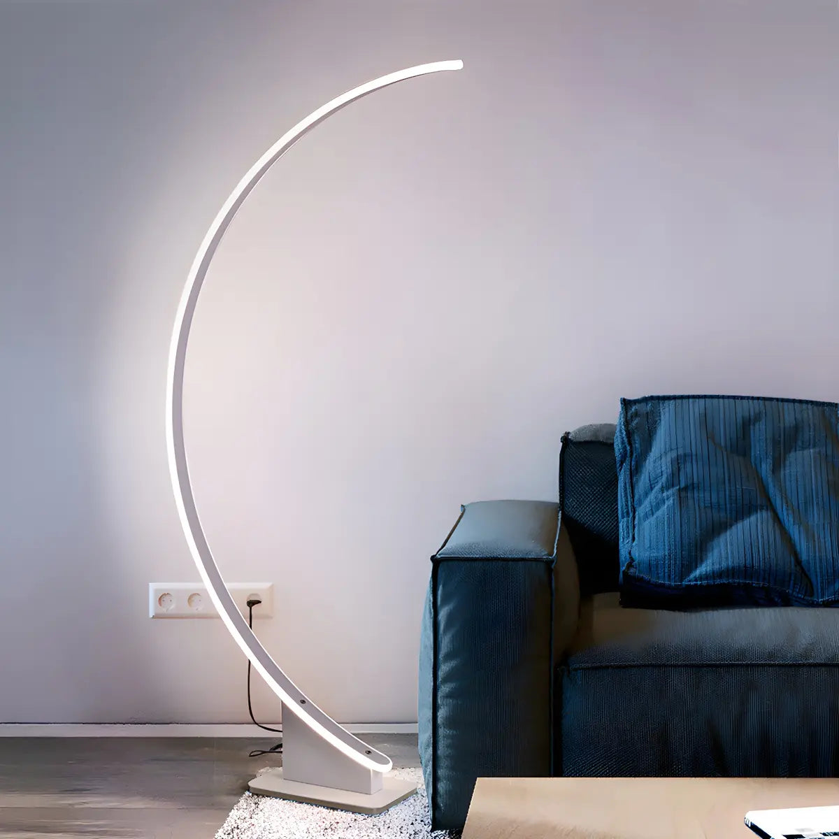 White Modern Curved Metal and Acrylic LED Floor Lamp Image - 3