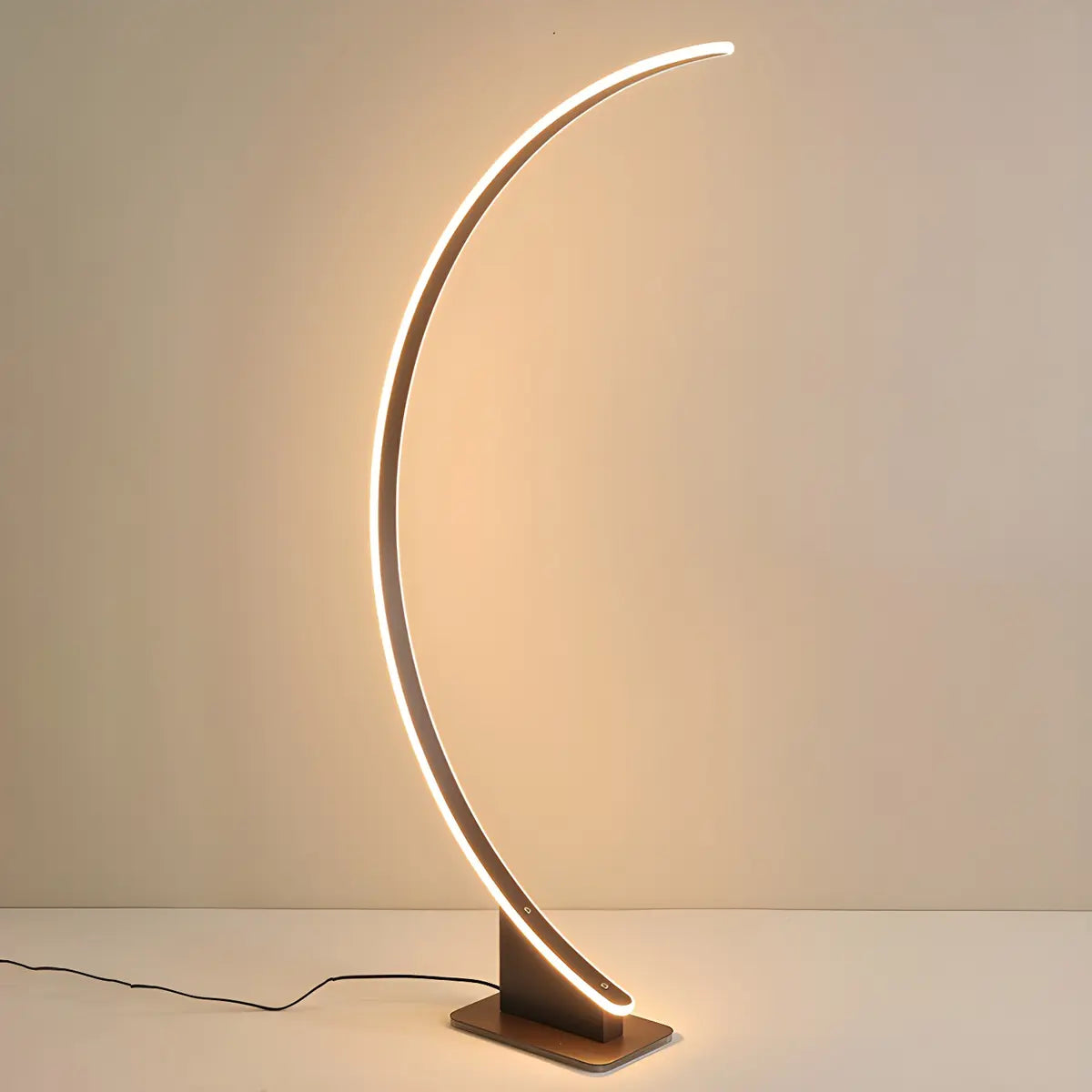 White Modern Curved Metal and Acrylic LED Floor Lamp Image - 5