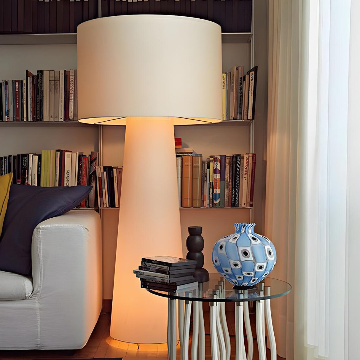 White Modern Cylindrical Oversized Modern Floor Lamp Image - 10