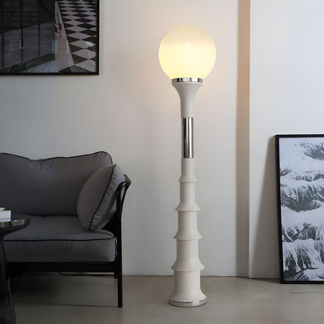 White Modern Geometric Globe Metal LED Floor Lamp Image - 1