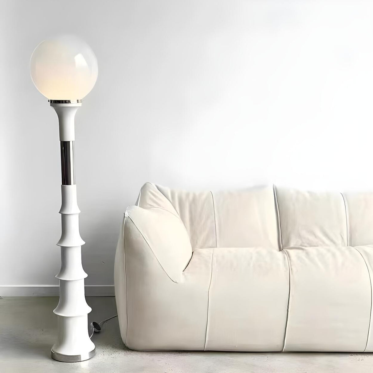 White Modern Geometric Globe Metal LED Floor Lamp Image - 14