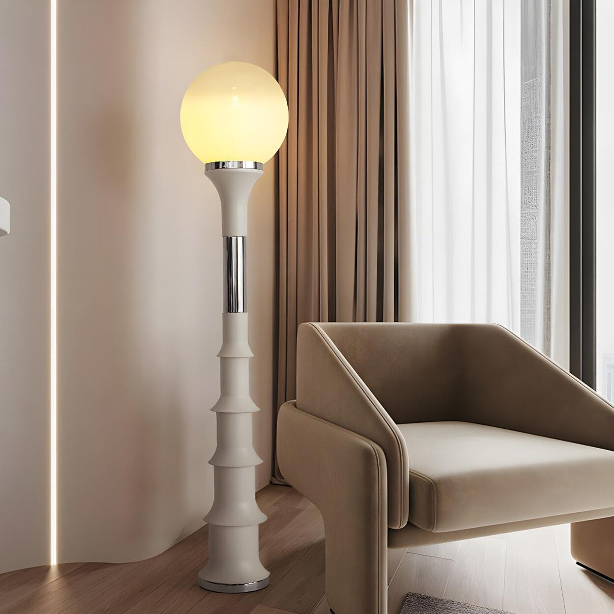 White Modern Geometric Globe Metal LED Floor Lamp Image - 15