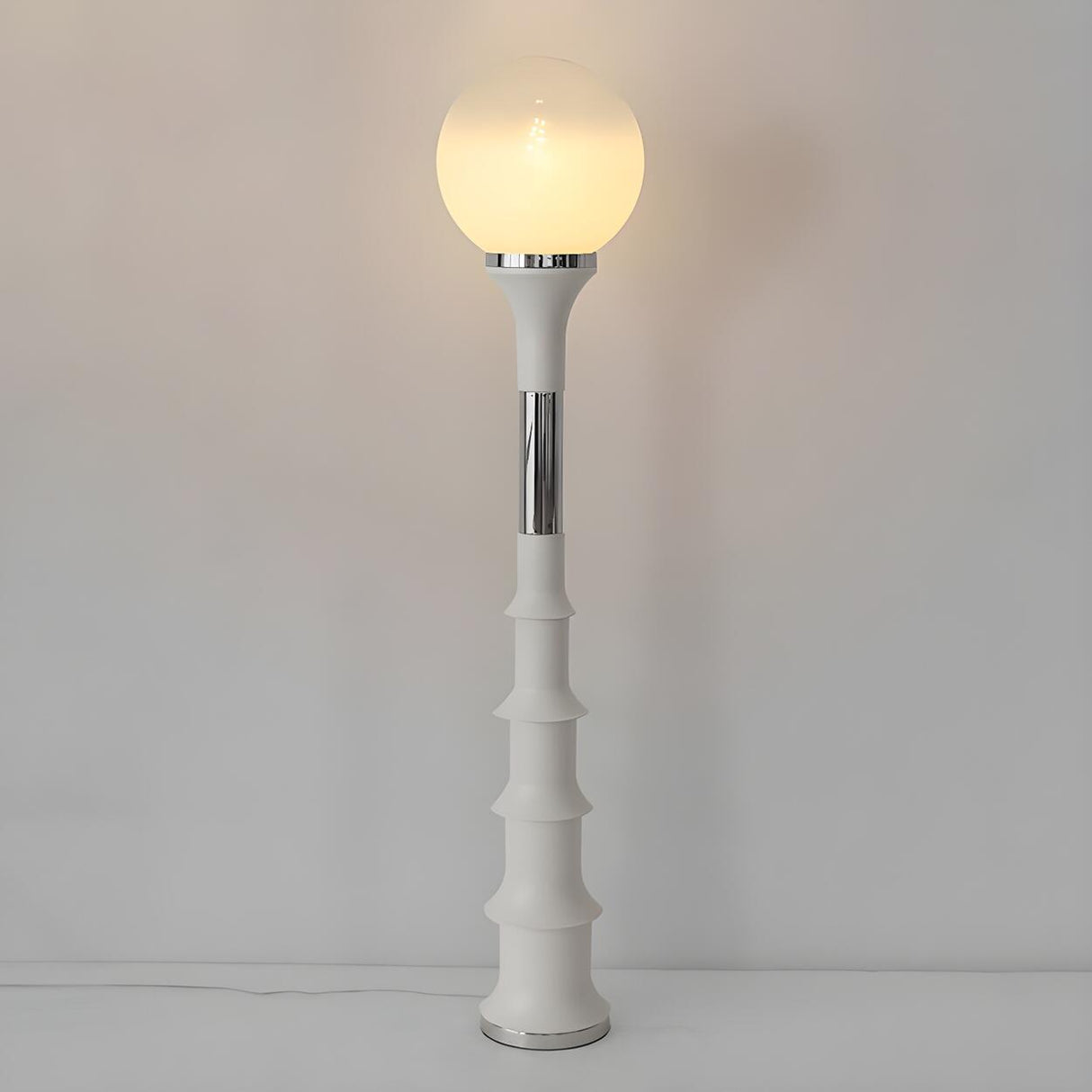 White Modern Geometric Globe Metal LED Floor Lamp Image - 2