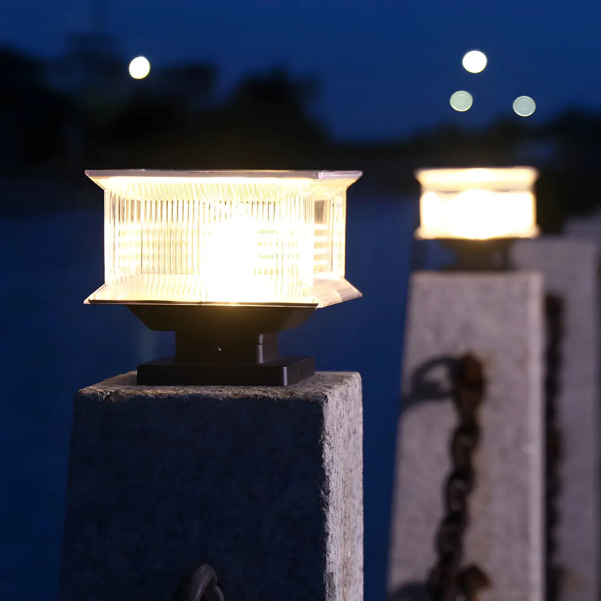 White Modern Glass Square Post Outdoor Table Lamp Image - 3