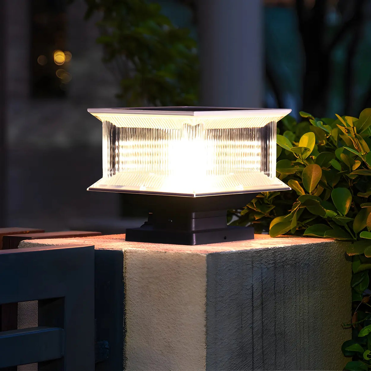 White Modern Glass Square Post Outdoor Table Lamp Image - 5