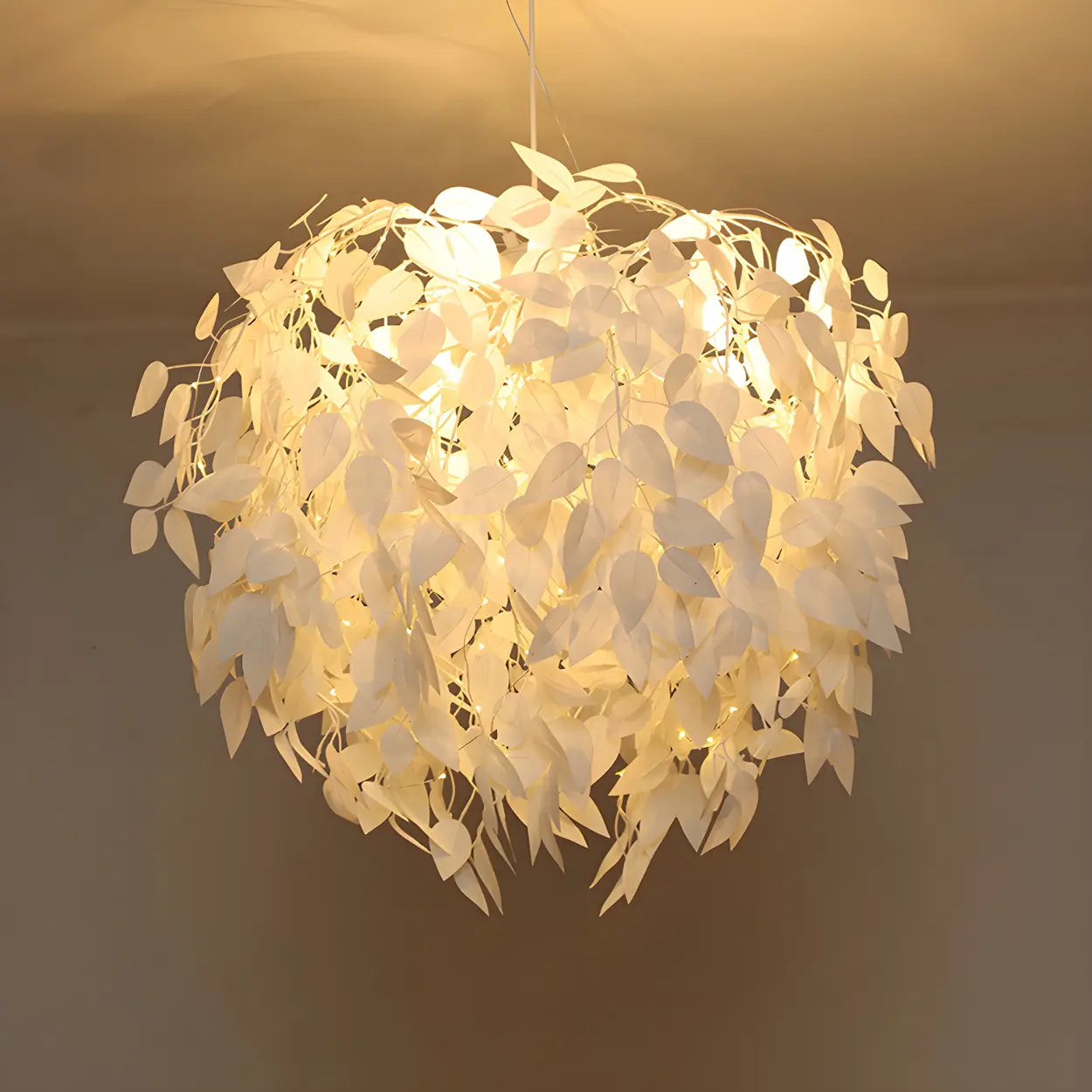 White Modern Leaf Chandeliers Bedroom Adjustable Height Image - 2