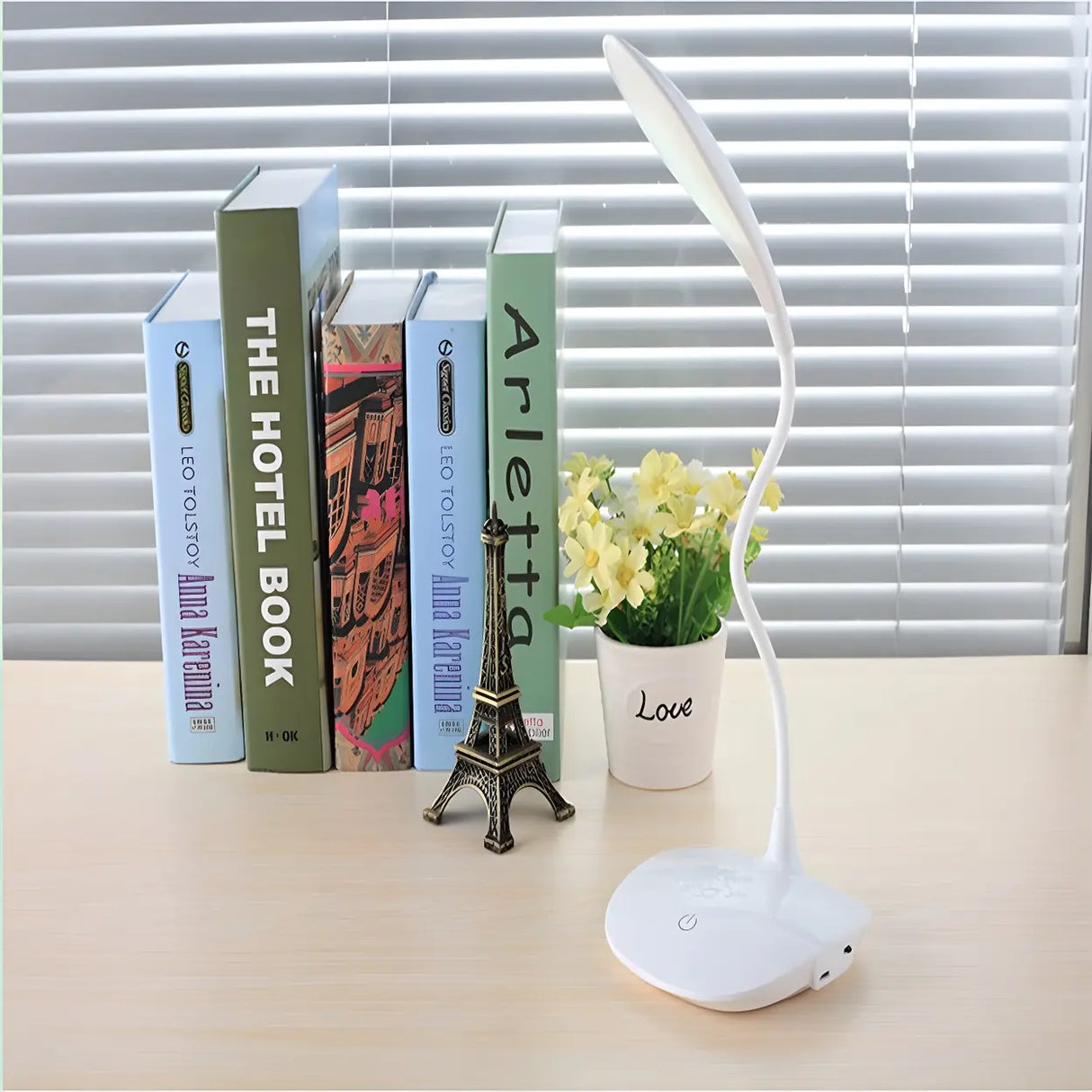 White Modern Minimalist Flexible Arm LED Desk Lamp Image - 1