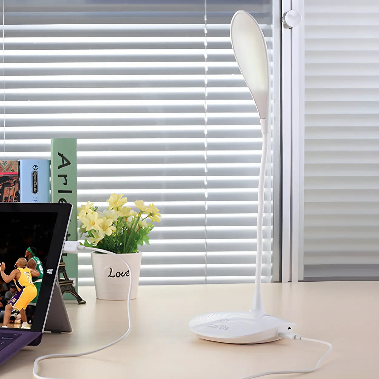 White Modern Minimalist Flexible Arm LED Desk Lamp Image - 4