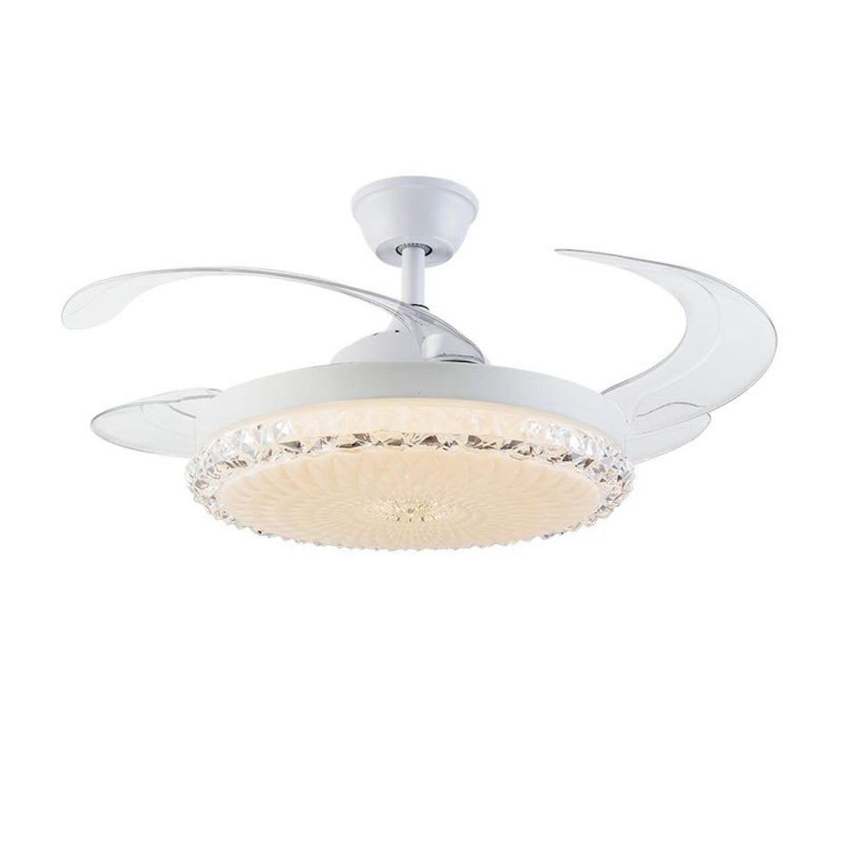  White Modern Minimalist Round 4-Blade Ceiling Fan Light Image - 2