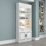 White Modern Rectangle Wood Open Display Large Cabinet Image - 12