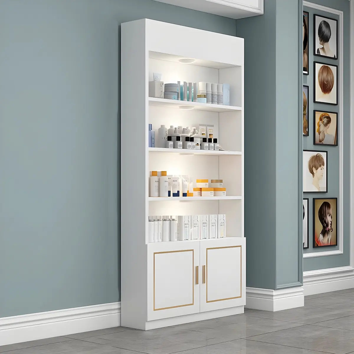 White Modern Rectangle Wood Open Display Large Cabinet Image - 5