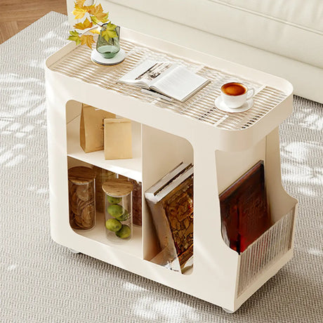 White Modern Rectangular Wood Swivel End Table with Wheels Image - 1