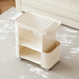 White Modern Rectangular Wood Swivel End Table with Wheels Image - 2