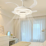 White Modern Retractable Blade Ceiling Fan with Light Image - 1